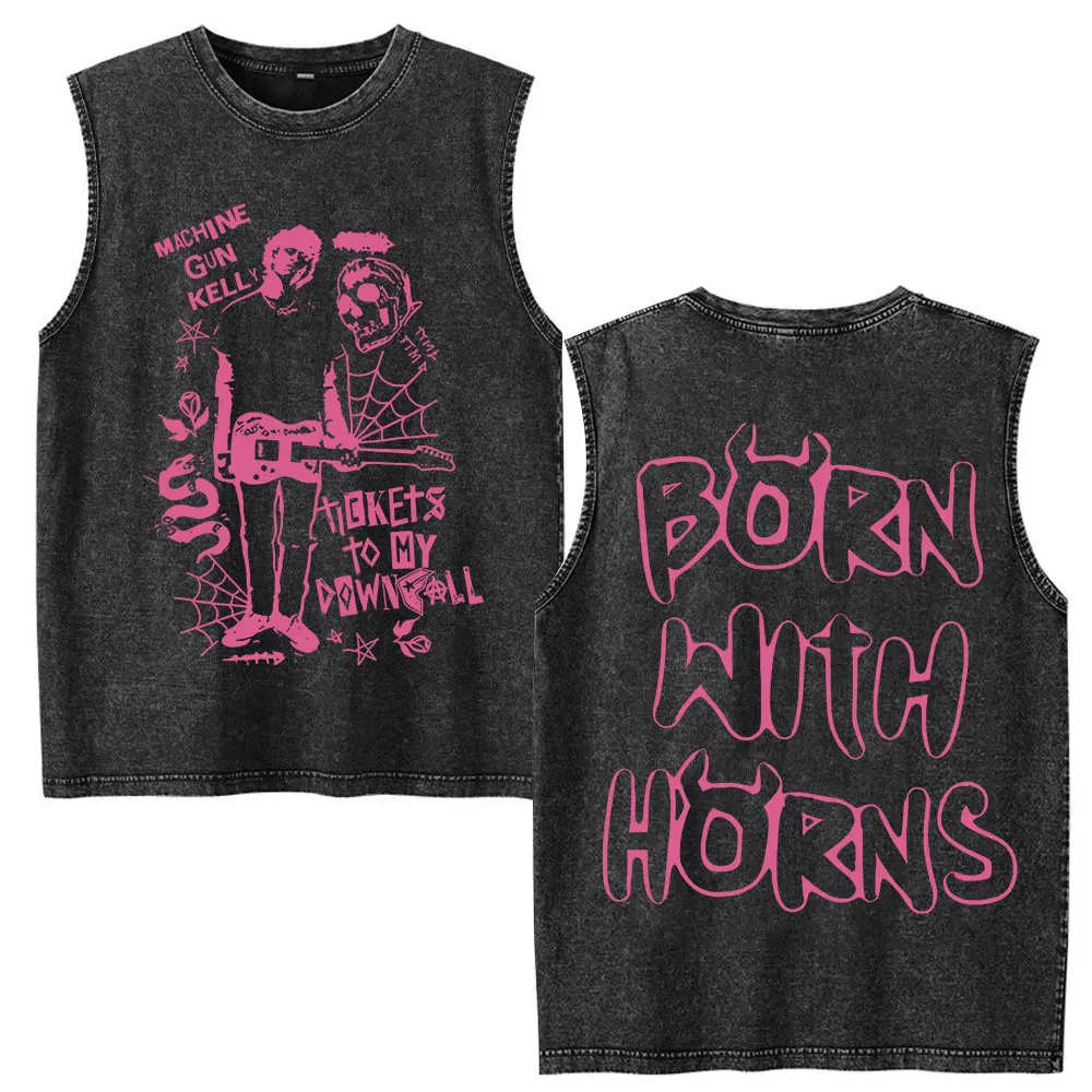 Rapper MGK Lost Americana Tour Album 2025 T-Shirt Men's Clothing Vintage Washed Tank T Shirt Rock Oversized 100% Cotton T Shirts