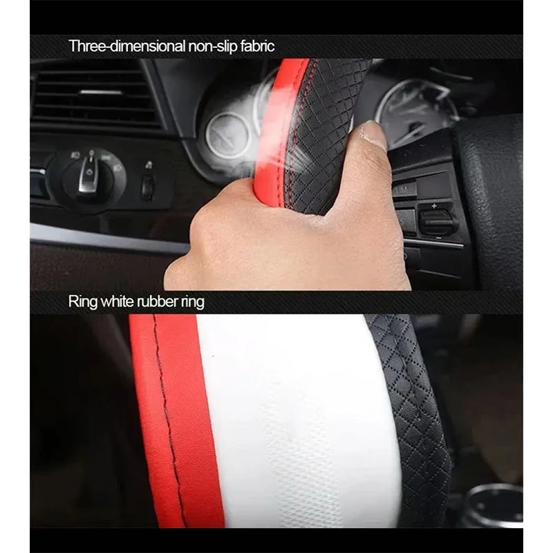For Ford F150 2015-2025 T1 P703  38cm Steering Wheel Cover PU Leather Anti Slip Steer Wheel Protector Breathable Fiber Braid