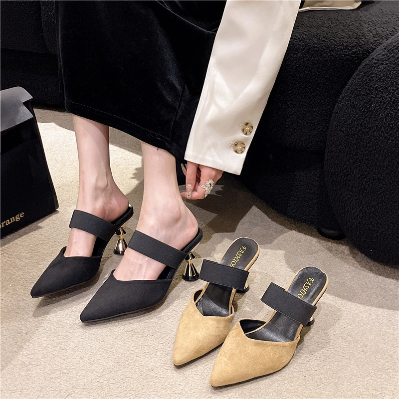 Mules classiques pointues à talons hauts pour femmes, pantoufles Parker, mode décontractée, chaussures provoqué de soirée, grande taille, été, nouveau, 2023