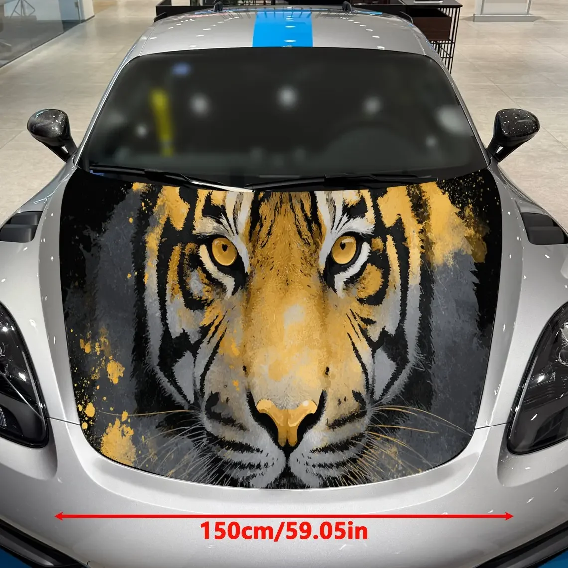 Golden Tiger Gaze Car Hood Sticker PVC Self Waterproof Stick Striking Auto Exterior Accessories Decor Protect Gift for Car Lover