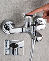 Wall Mounted Shower Faucet Push Button Triple Cold and Hot Water Mixer Tap Household Bathtub Faucet Shower Diverter Hand Sprayer