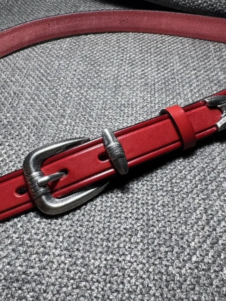 Italian Style Handmade Women Genuine Leather Belt Solid Color Versatile Pin Buckle Casual Waistband Vintage Real Cowskin Belts