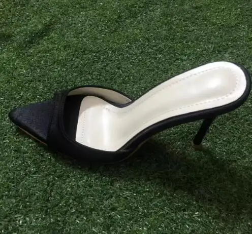 حار الوردي البرتقالي الأحمر البيج الحرير خط واحد أشار المفتوحة تو رقيقة الكعوب النعال المرأة مثير عالية الكعب الصنادل النادي الليلي الشريحة