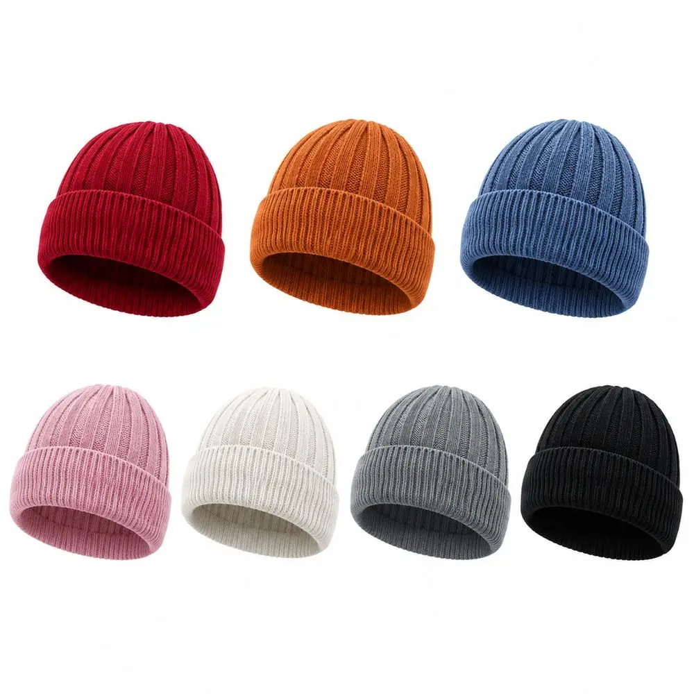 Ribbed Knit Knitted Beanie Hat Thick Warm Ear Protection Warm Skull Cap Elastic Cuff Solid Winter Knit Hat Outdoor Cycling