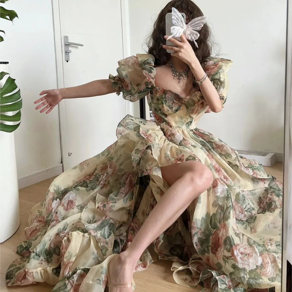 Tea Break French Style Platycodon Grandiflorum Skirt Sweet Super Fairy Lolita Mori Adult Ceremony High-Grade Waist-Tight Dress