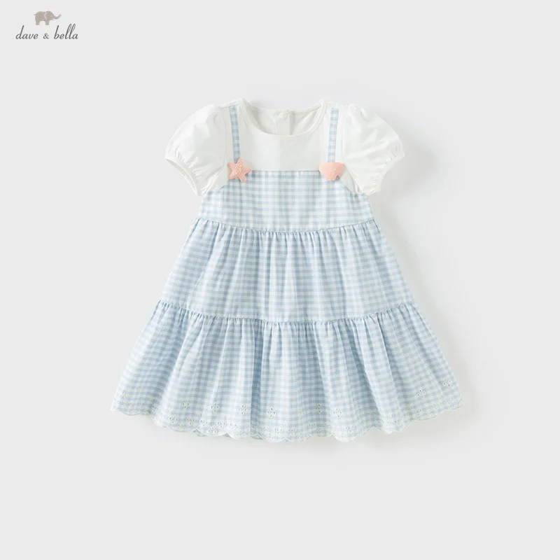 Dave Bella Elegant Dress For Girls Autumn Spring Cotton Children Charm Dress Checkered Outerwear Princess Kids Clothes DB2251302