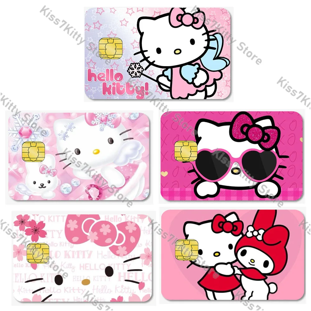 Autocollant de carte de débit de crédit Hello Kittile Anime kt Pochacco, autocollant de poker mignon bricolage, peau de bande de film étanche pour petite puce, 5 pièces