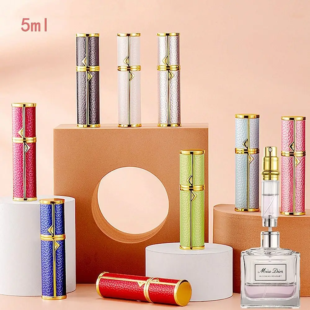 

Luxury Bottom-filled Perfume Bottle Aluminum Self-pumping 5ml Real Leather Spray Bottle Fine Mist Cologne Moisturizer