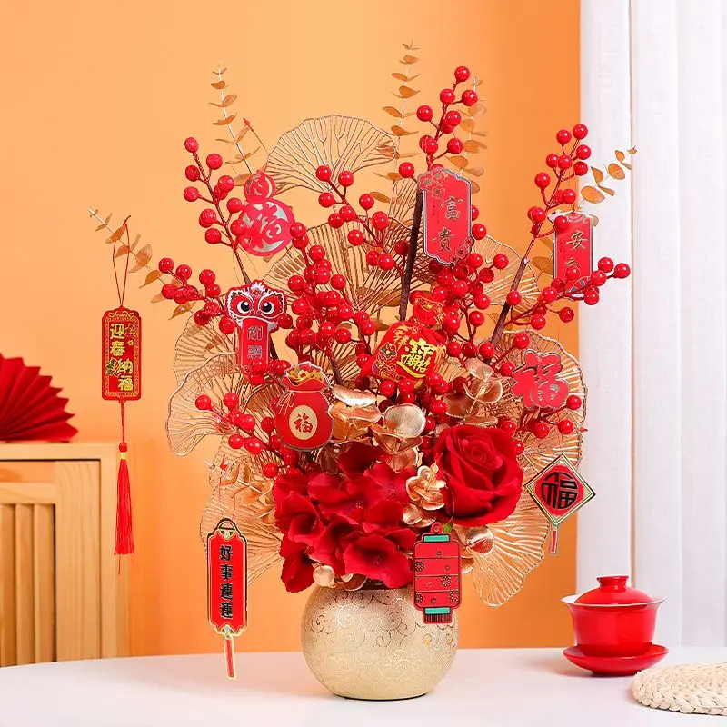 

Red Fortune Fruit Ceramic Vase New Year Wedding Gifts Ornaments Home Livingroom Accessories Crafts Store Furnishing Decoration