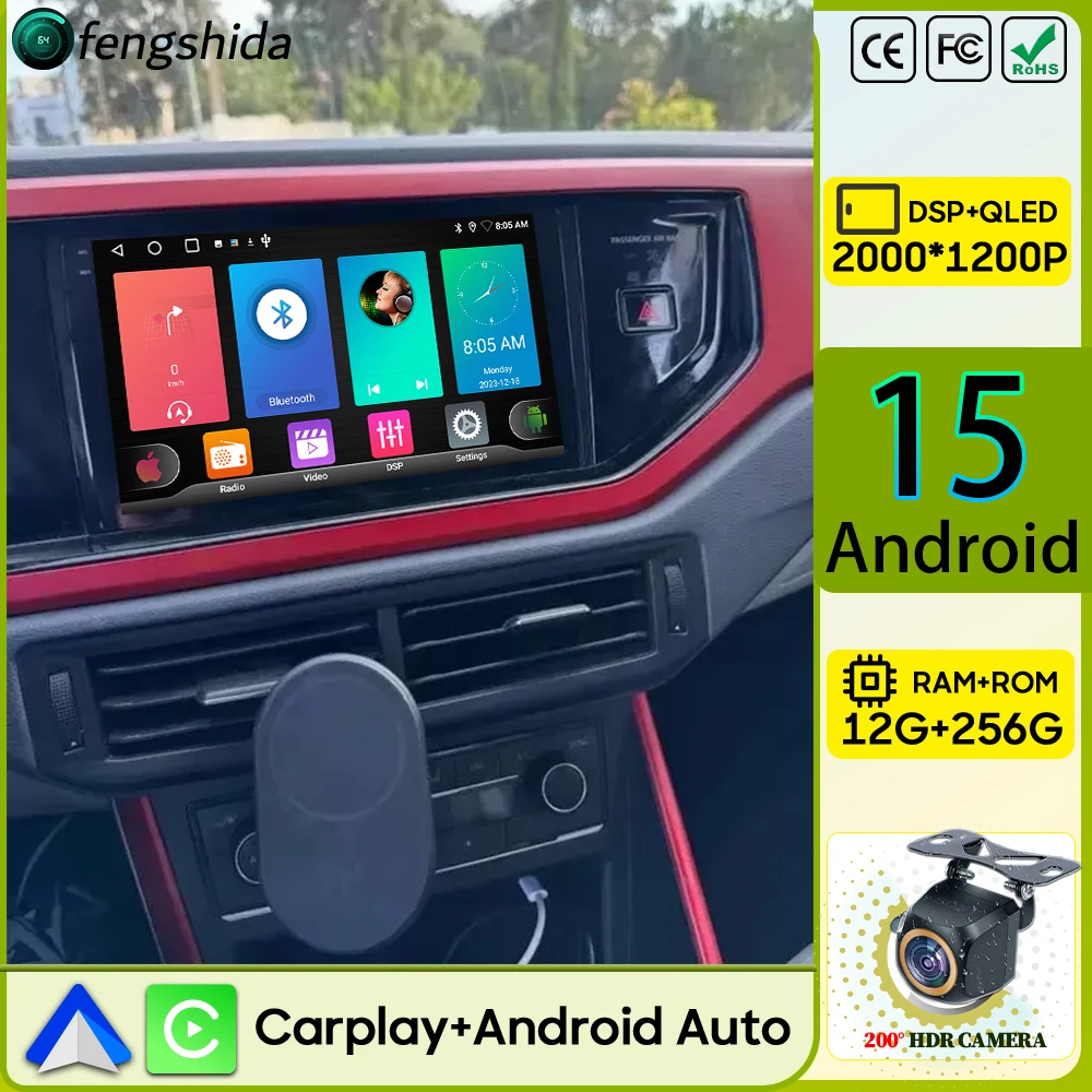 Radio de coche Carplay para VW Volkswagen MQB POLO VI Jetta MK7 T6 Bora navegación GPS Android Auto Video Android 15 5G No 2din BT DVD