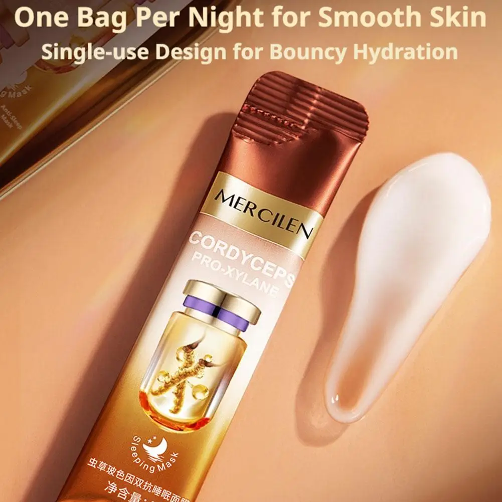 Mengxilan Cordyceps Pro-Xylane Dual Anti-Aging Sleeping Mask 4g*20 Packets Single-Use Disposable Moisturizing Anti-Wrinkle Firmi