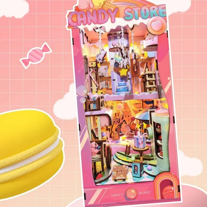 زاوية كتاب القصة على شكل قلب، كوخ خشبي مصغر ثلاثي الأبعاد، هدية رومانسية لديكور سطح المكتب للنساء #3