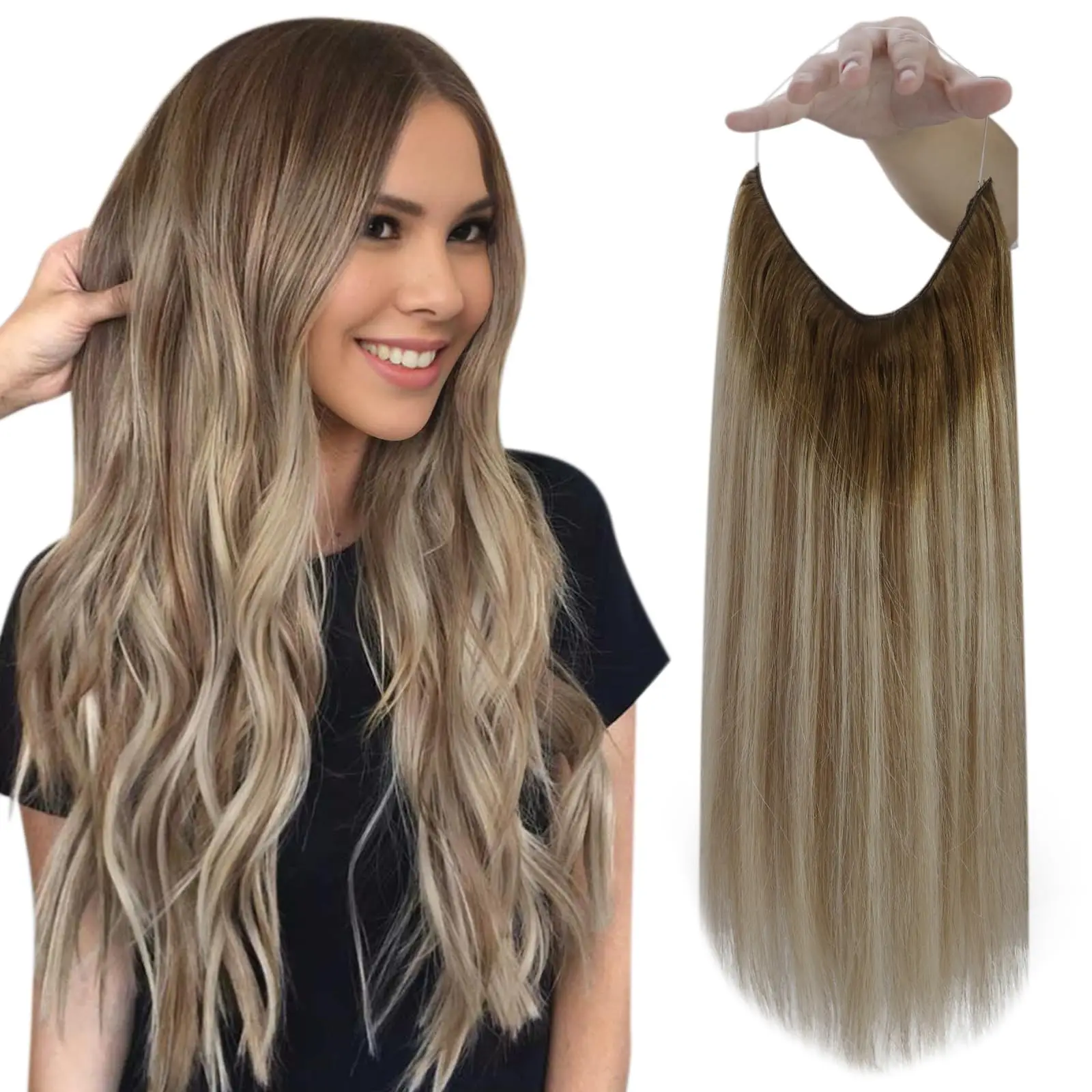 

Fish Line Weft Extensions One Piece 100% Human Hair 12-26 inch #4 Brown For Voluminous Bun Styles
