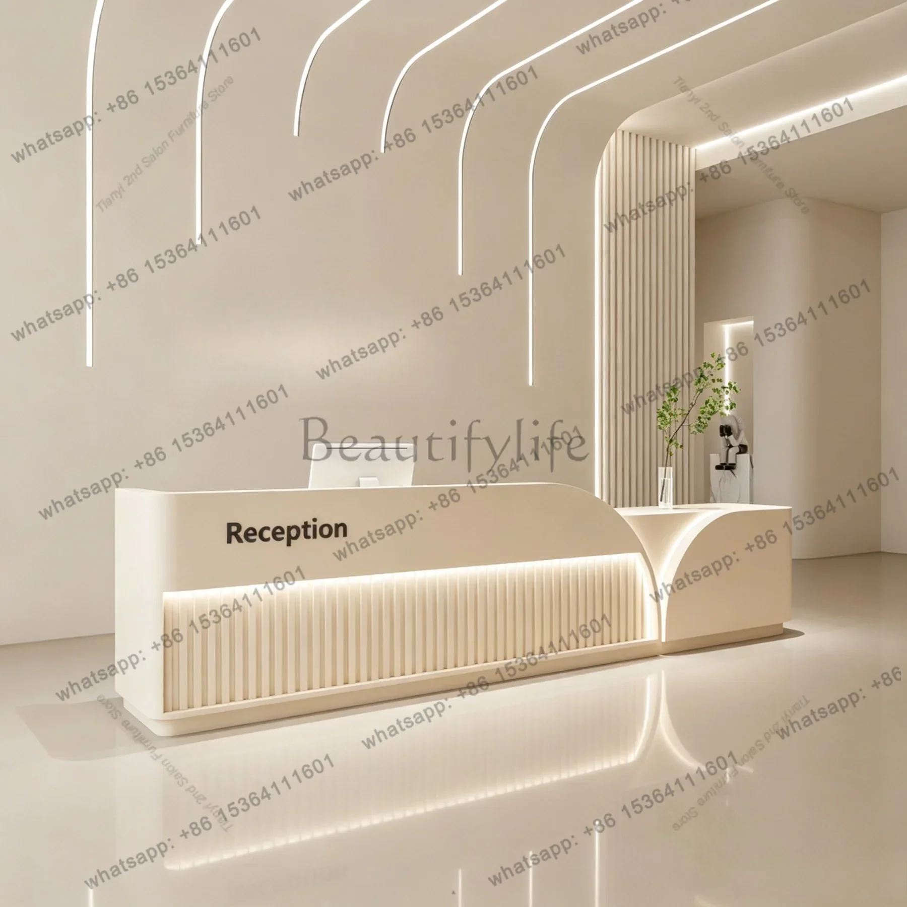 LSNordic Cream Style Reception Counter, Modern Design, Painted Custom Reception Desk for Beauty Salon & SPA, Office Furniture FY