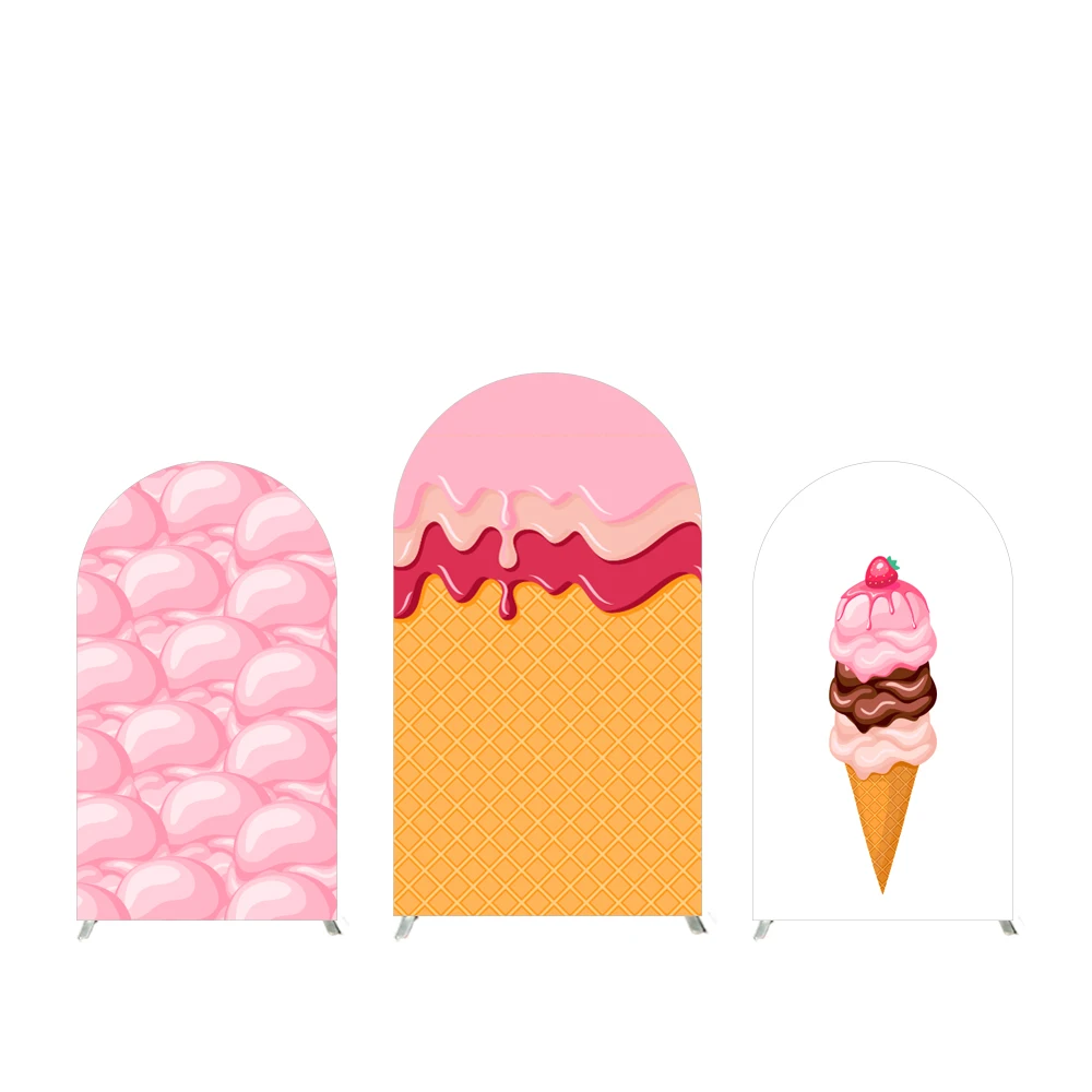 Pink&ice Cream Theme Arch Backdrop Cover Applicable To Girls Birthday Party Background Decoration Shooting Props Customizable