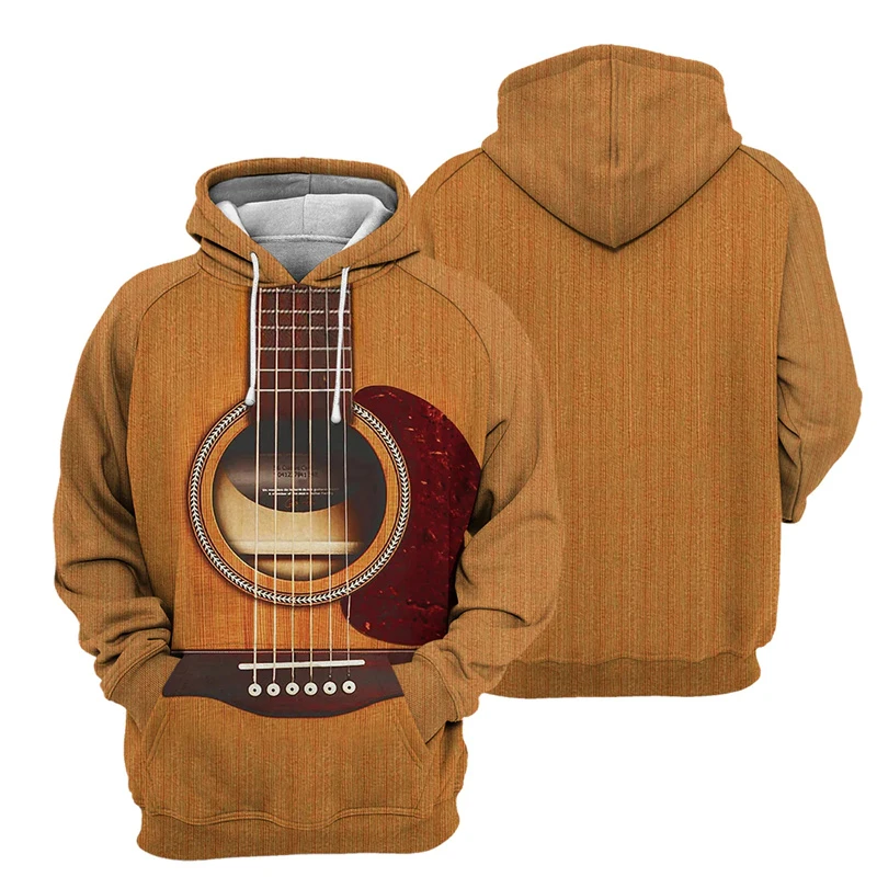 Musical Instrument 3D Printed Hoodies Guitar Piano Drums Pattern Design Pullover Sweatershirt Long Sleeve Sports Street Hooded