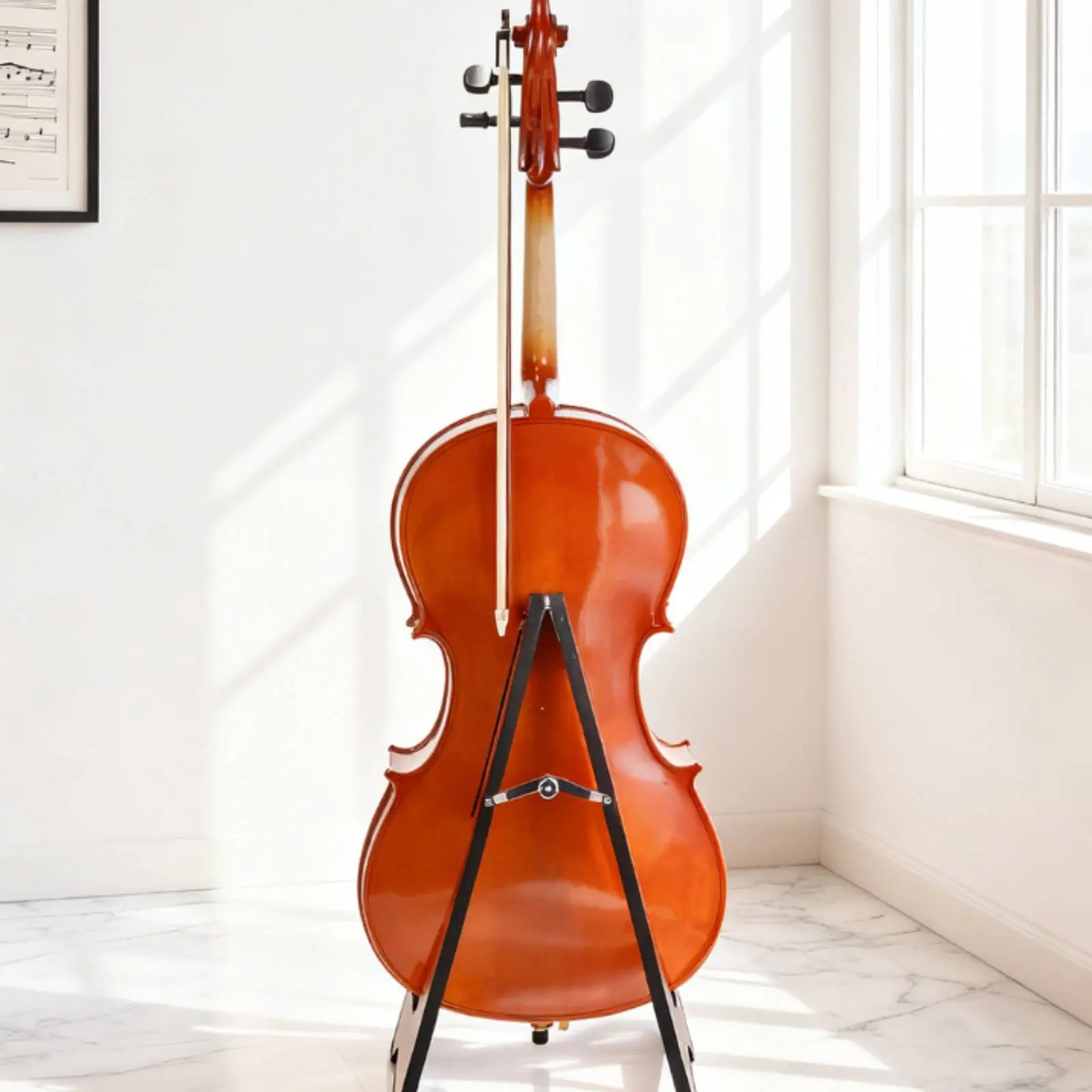 Floor Cello Stand Elegant Design Cello Stand String Instrument Holder Stable Support Non-Slip Feet for Studio, Music Room