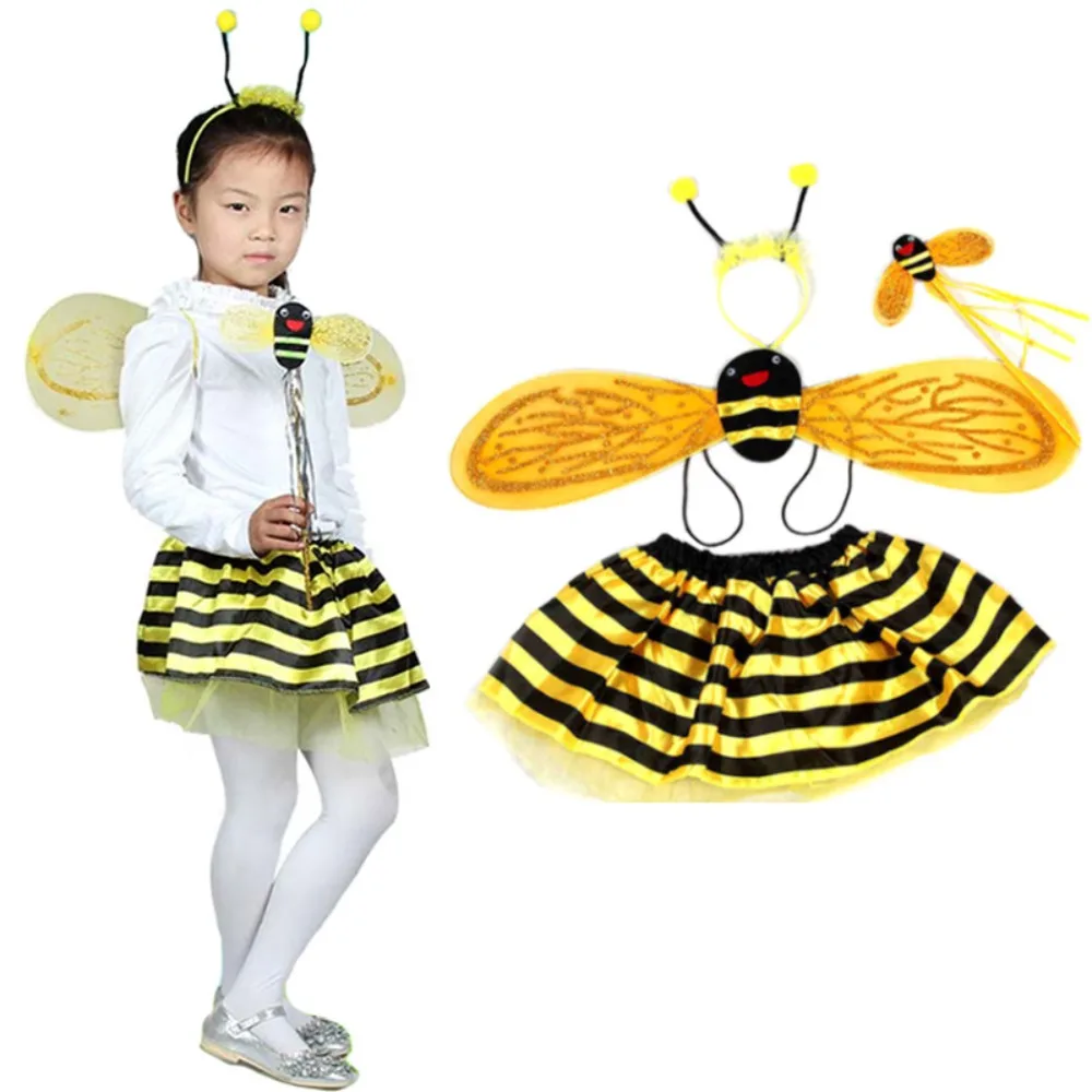 for Kids Honeybee Cosplay Dresses Bumble Bee Tutu Dress for Baby Girls Birthday Outfit Halloween Costume with Wing Headband Set