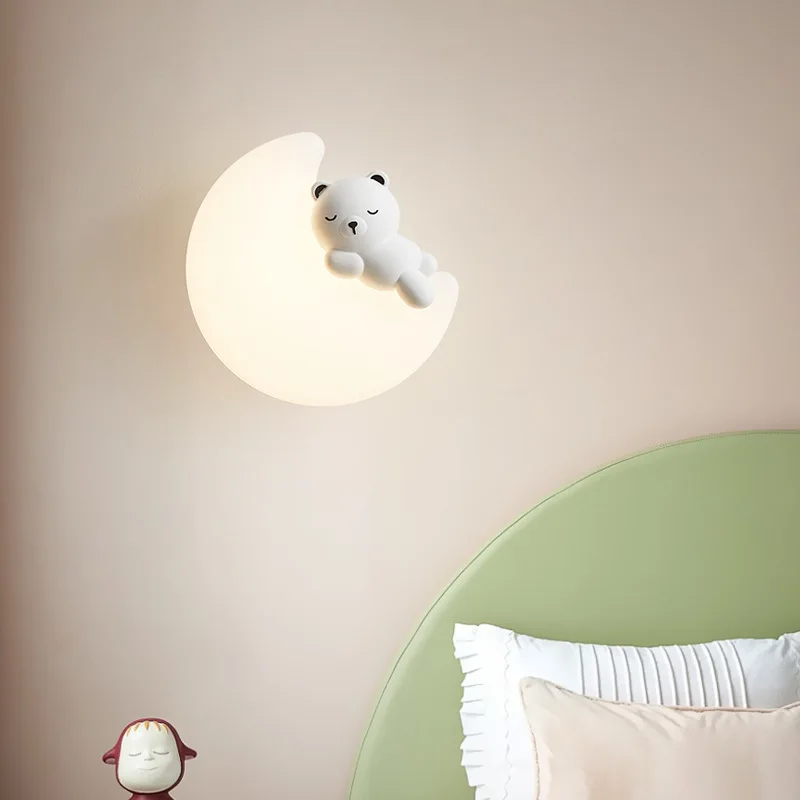 Romantic Bear Rabbit Wall Lights Moon Cloud Night Light Kids Bedroom Bedside Wall Lamp for Baby Girl Boy Student Children\'s Room