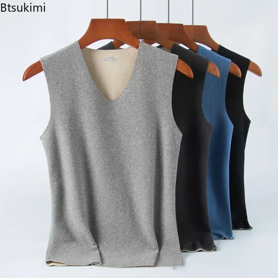 

Новые двусторонние бархатные теплые жилеты для мужчин, осенне-зимнее нижнее белье для мужчин и женщин, термопуловер без рукавов, топы, майки