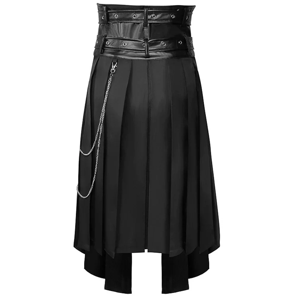 Men Retro Medieval Skirt Harujuku Steampunk Pleated Skirt Gothic Open Front Asymmetric Skirt Roman Warrior Kilt Cosplay Costume