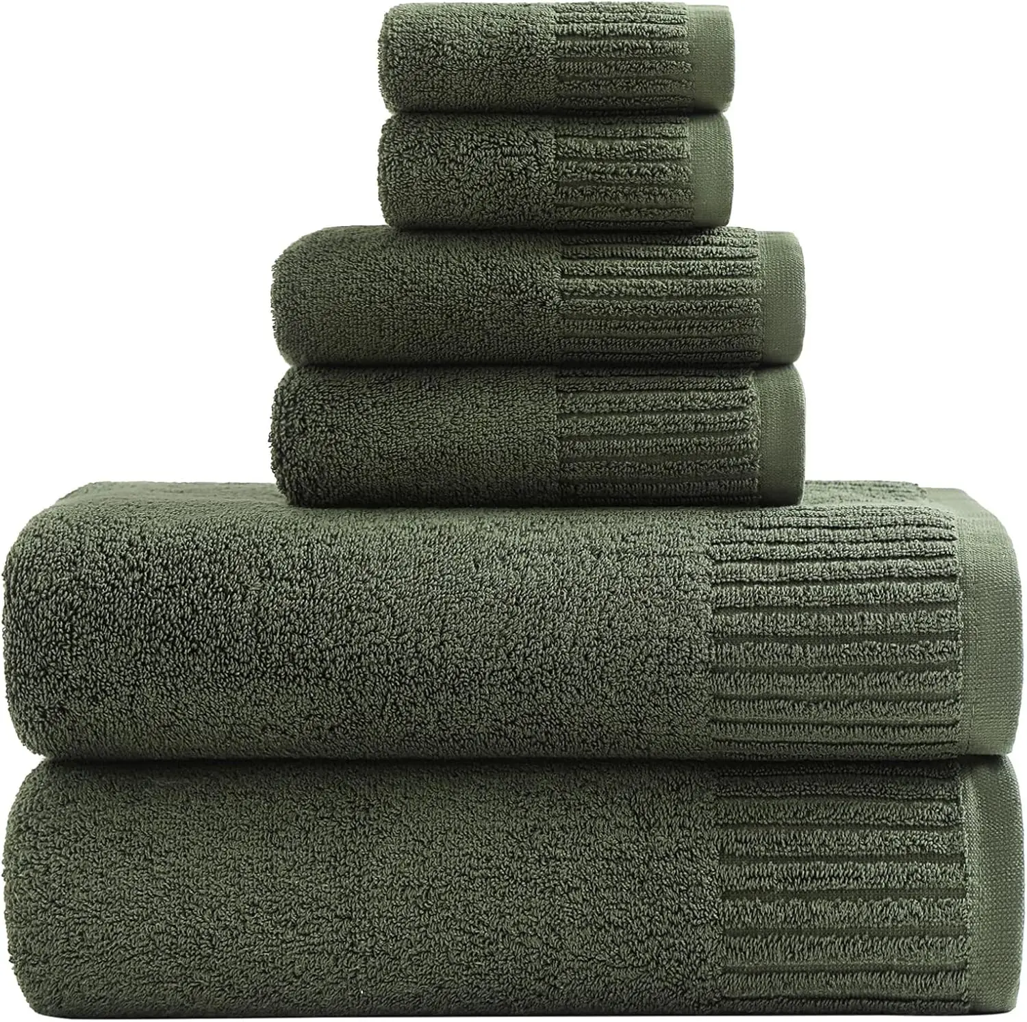 Conjunto de Toalhas de Banho Luxuosas de 6 Peças 27.5x55 Polegadas, 100% Algodão 650GSM Super Absorventes e Macias (Verde Oliva)