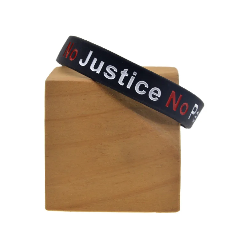 

50 Pcs No Justice No Peace Silicone Bracelet Sports Rubber Bangle Inspirational Wristband Black