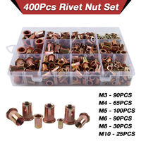 400Pcs Rivet Nut Set, M3 M4 M5 M6 M8 M10 Flat Head Rivet Nut, High Strength Carbon Steel Material, Threaded Insert Rivet Nut Cap
