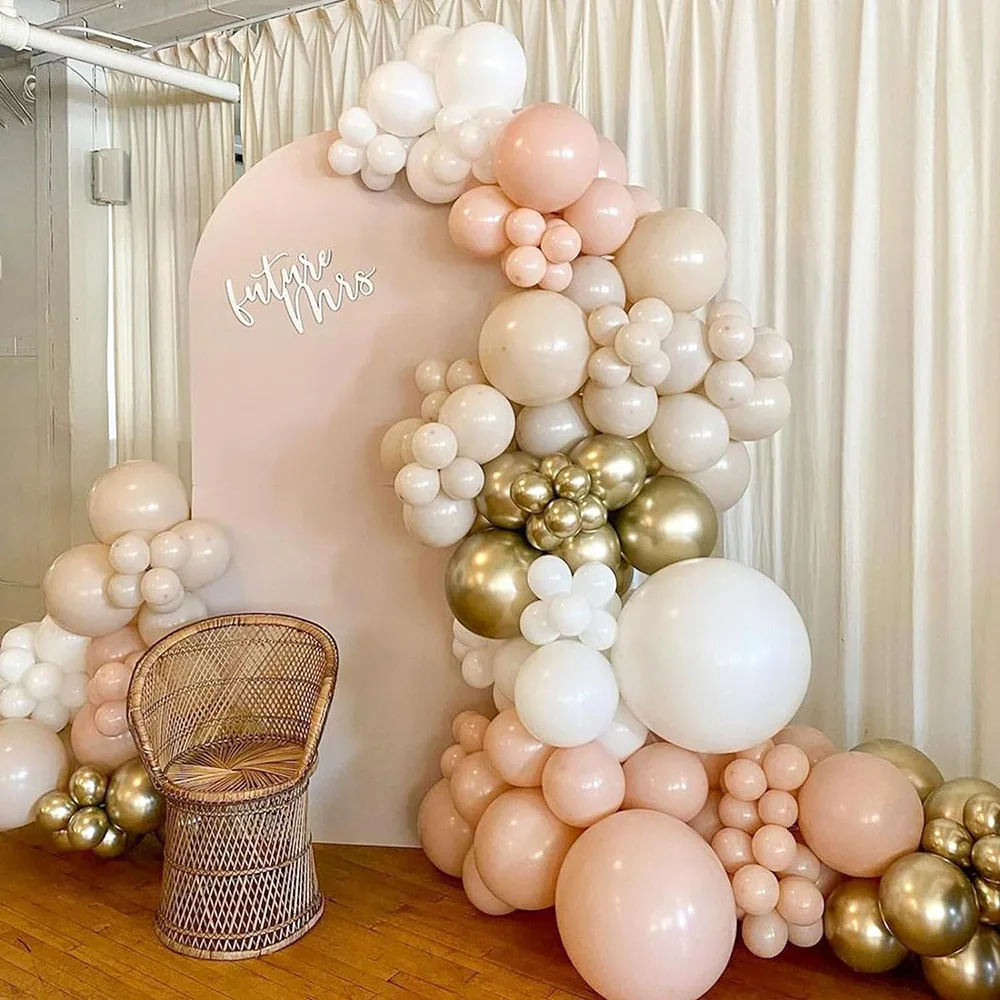 Baisha Gold Balloon Set, 12inch (approx 30.5cm )double Filled Blush Beige Boho Party Balloon with Metallic Chrome Gold Unisex Cream Nude Latex