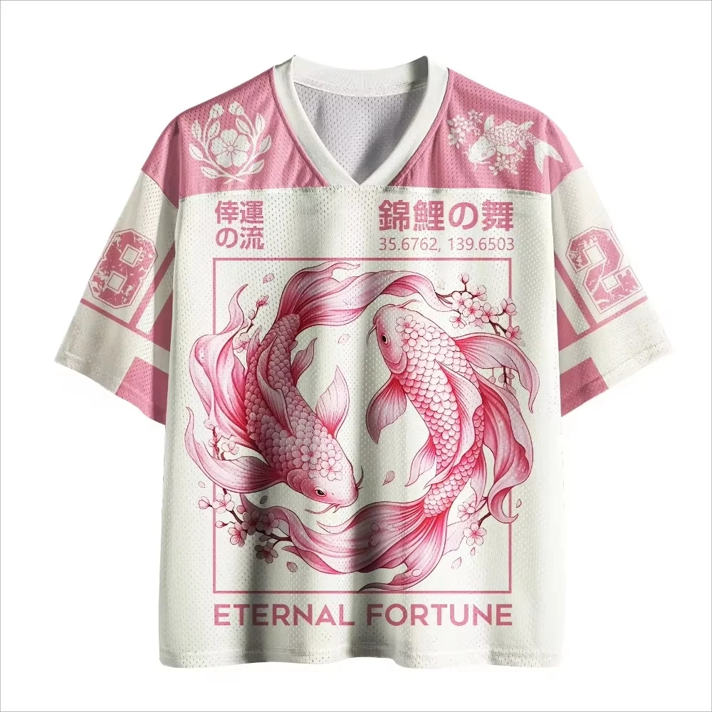 2026 Neues Unisex Harajuku-Style Jersey-T-Shirt mit Ukiyo-e Meereswellen-Grafik, V-Ausschnitt, Kurzarm, Hip-Hop Street Loose Casual Oberteil – Detail 4