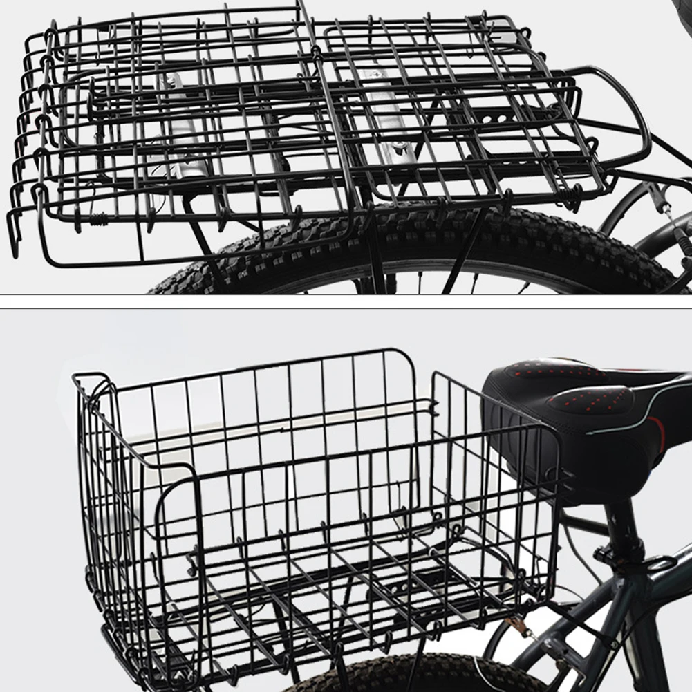 Bicycle Stainless Steel Rear Back Basket Bike Folding Basket Large Capacity Rear Storage Hanging Rack Container For MTB CYCLE