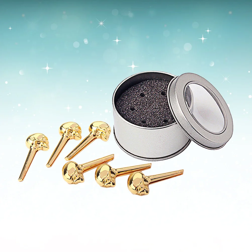 

6Pcs Skull Head Bridge Pins Premium Zinc Alloy Fit Most Guitars Enhanced Sound Protection Pegs Accessories Golden