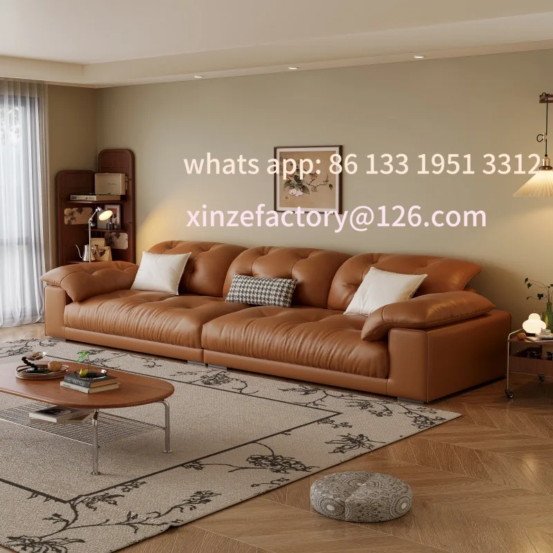 

Customizable new marshmallow leather sofa living room cream style simple modern style three four people straight row single sofa