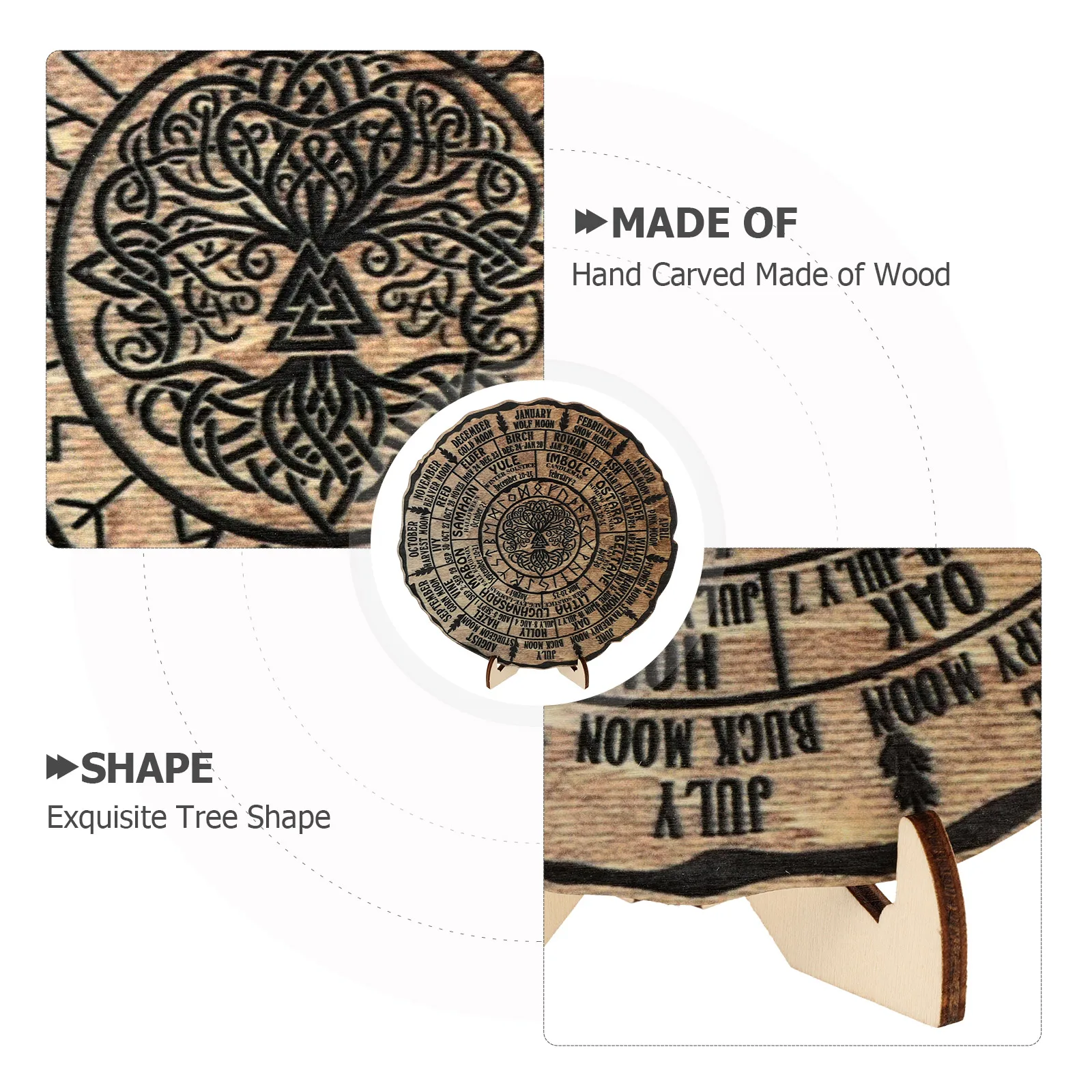 

Wooden Decorations Round Calendar Vintage Year Wheel Home Desktop Ornament Tree Ring Study Room Wooden Calendar