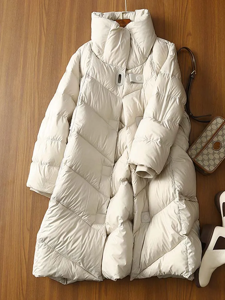 Mode Rollkragen unten jacke frauen 2025, Winter Dicke warme Lange puffer mantel Übergroßen Luxus Weibliche oberbekleidung INKEO DJ 527