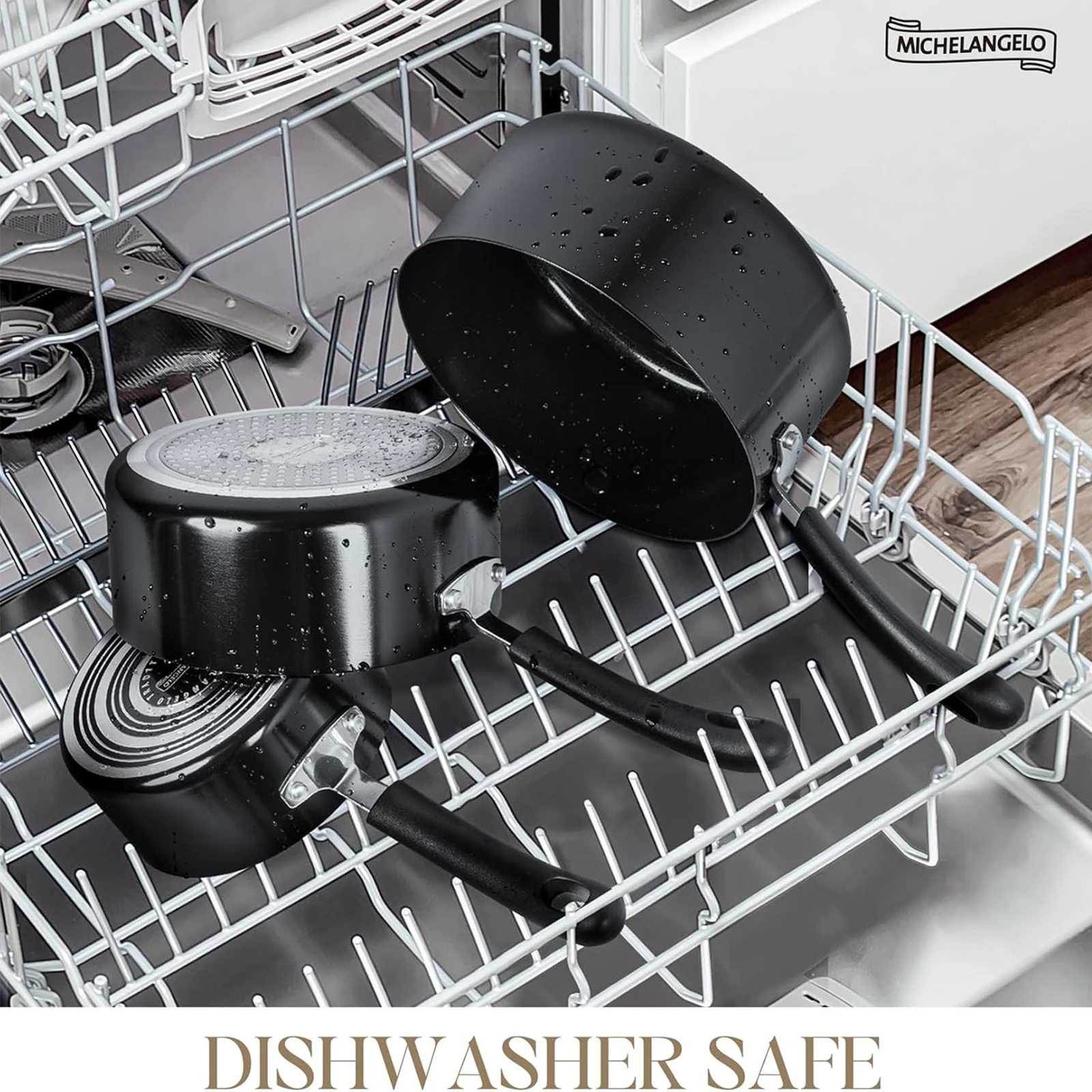 MICHELANGELO قدر غير لاصق مع غطاء وعاء صلصة مطلي بالسيراميك من الألومنيوم متعدد الأغراض أوعية الطبخ متوافقة مع جميع المواقد