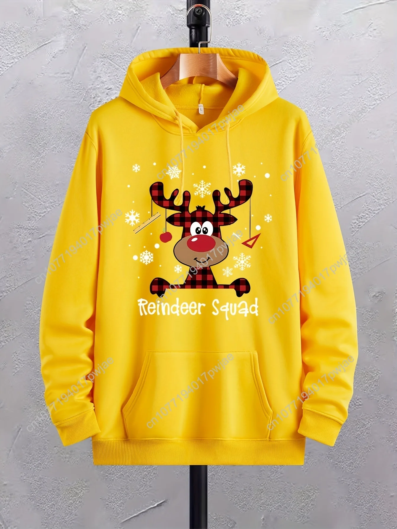 Christmas Reindeer Print Men's Long Sleeve Hoodies Street Casual Sports And Fashionable With Kangaroo Pocket Sweatshirt, For Out
