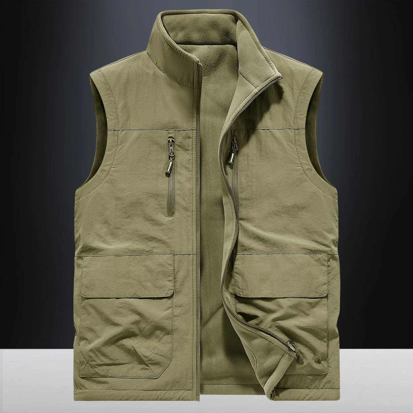 Winter Men Thicken Vests Reversible Warm Casual Zipper Cargo Jackets Size 5XL Male Warm Waistcoat Fleece Vest Men Clothing 2606