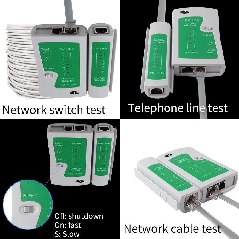 UTP เครื่องทดสอบสายเคเบิล RJ11/RJ45 เครื่องทดสอบสายเคเบิลเครือข่ายและสายเคเบิลเครือข่าย Crimper Kit เครื่องทดสอบสายเคเบิลเครือข่าย PoE Burnout ฟังก์ชั่น