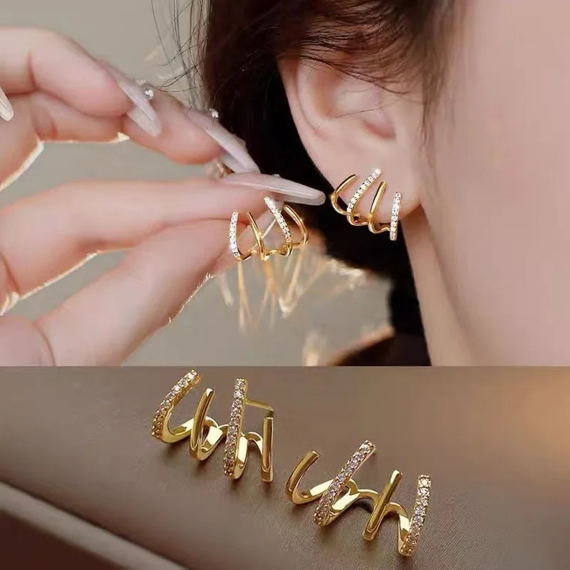 2026 New Summer S925 Silver Needle Geometric Four Prong Earrings Korean Niche Design Unique Sophisticated Touch Fashion Jewelry