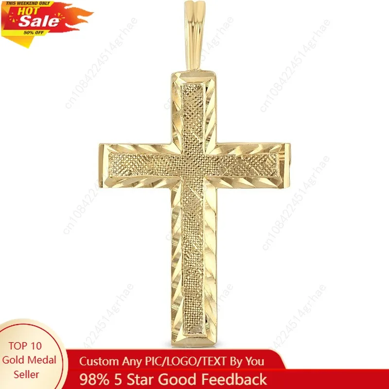 จี้กางเขนทองคำแท้ 14K สีเหลือง สำหรับผู้ชายหรือผู้หญิง มีสองขนาด – จี้พระเยซูขนาดเล็ก 14 กะรัต สำหรับสร้อยคอหรือสายโซ่ – จี้รูปไม้กางเขนแบบบาง