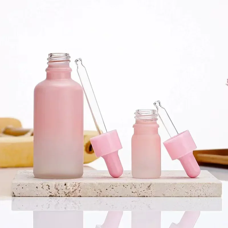 

Pink Essential Oil Bottles, Cosmetic Essence Packing Bottle, 5ML - 50ML Pink Frosted Glass Bottle with Pipette Dropper