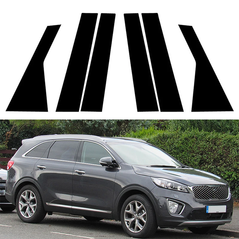 6pcs Gloss Black Pillar Posts Door Side Window Trim Cover Car Stickers Fits For Kia Sorento UM 2015-2020 2019 2018 2017 2016