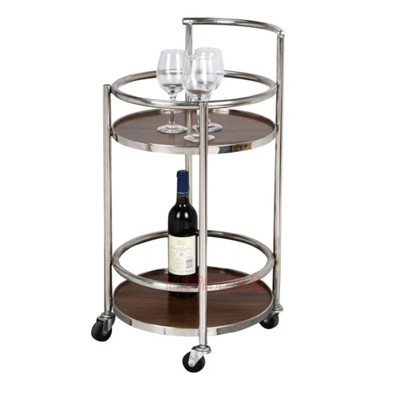 Hotel restaurant tea delivery cart double-layer solid wood round wine cart cake cart 4S shop mobile service trolley