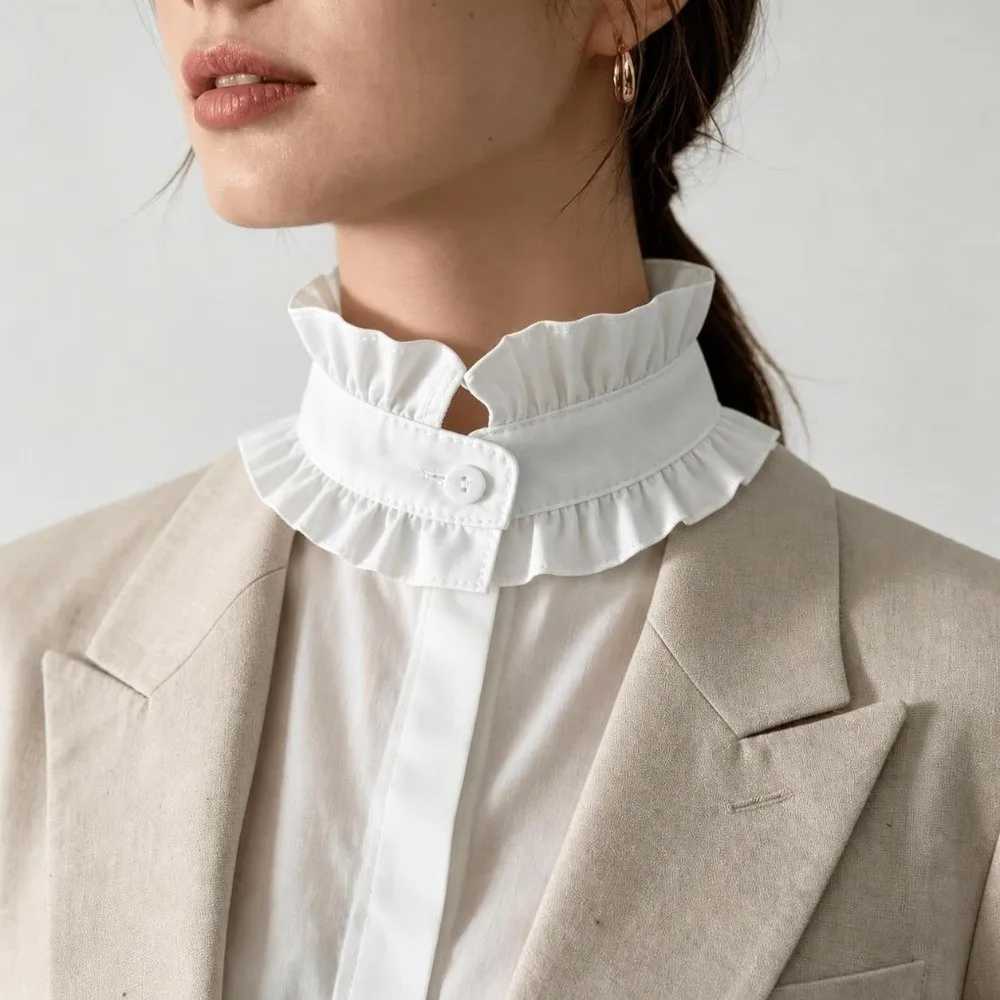 Pleated Ruffled Detachable Collar Stand Collar Polyester Elizabethan Collar Black White Soft Lightweight Decorative Neck Ruff