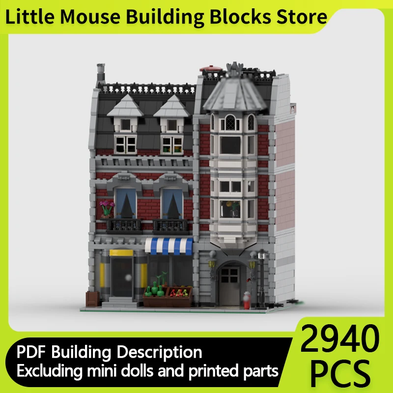 

City Street View Model MOC Building Bricks Dark Red Green Grocer Modular Technology Gifts Holiday Assemble Children Toys Suit