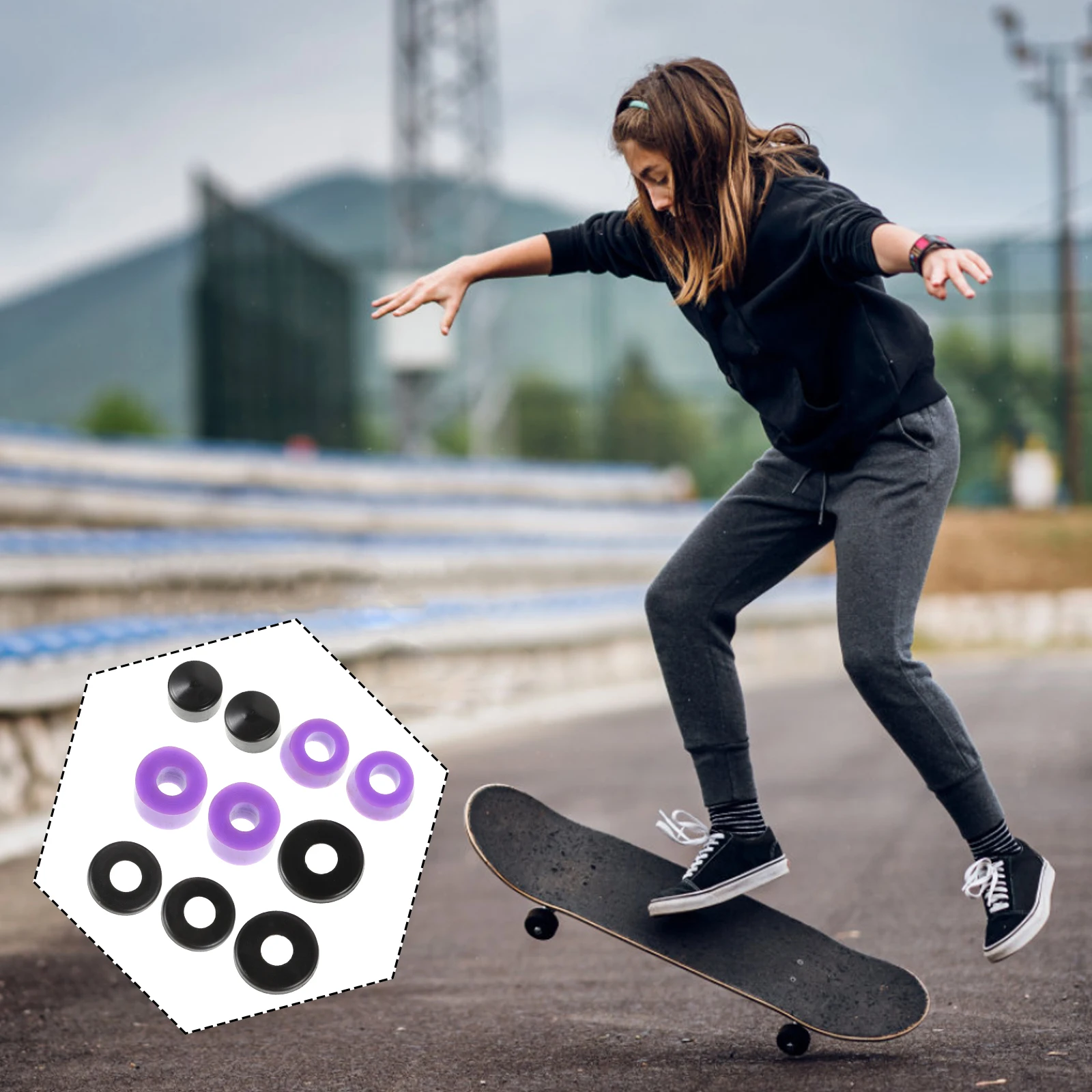 

Skateboard Shock Absorber PU Dampers Bowl Shaped Pads Trucks Risers Washers Skateboard Parts Longboard Truck Replacement Axle