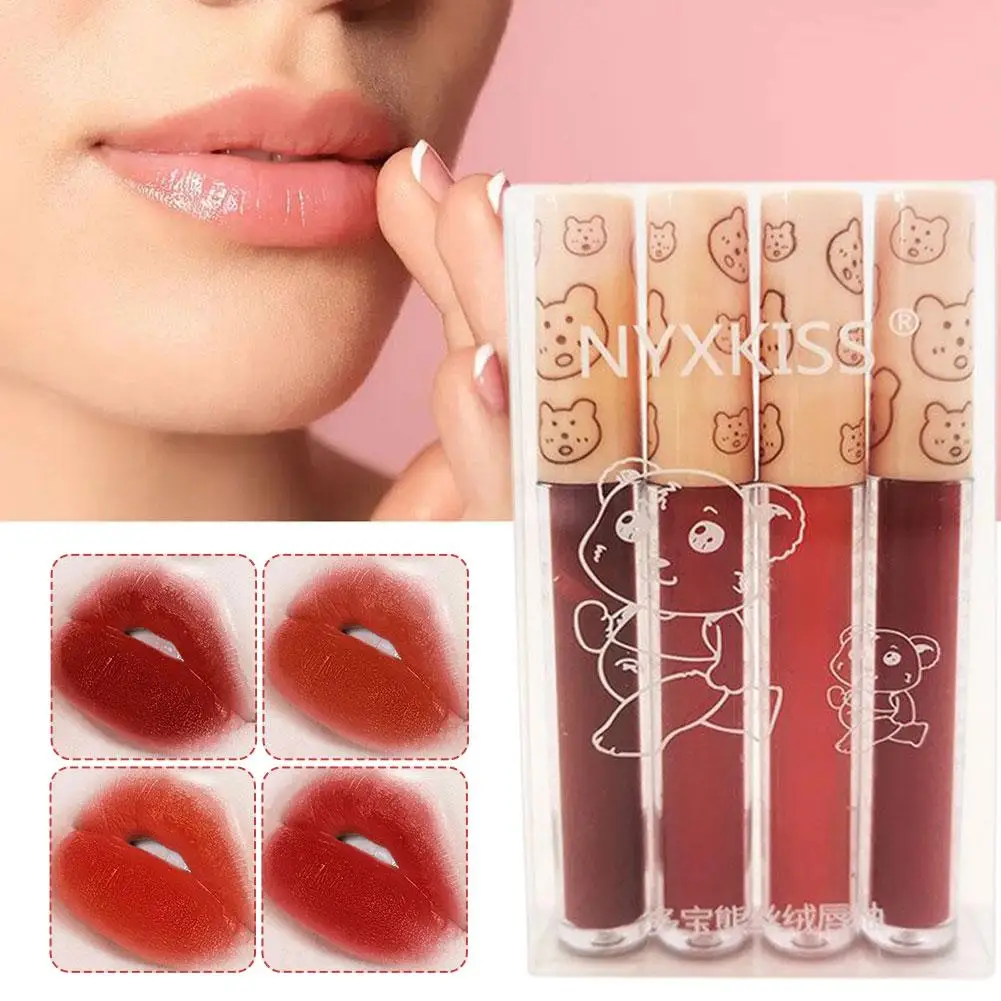 4 Kleuren Fluweel Matte Vloeibare Lippenstift Set Lipgloss Hydraterende Uur Textuur Set Waterdicht Niet-Plakkerig Met Lang Fluweel 24 S4e1