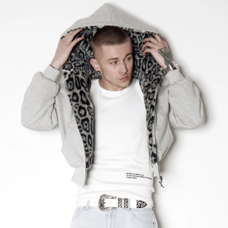 

Street Fashion Brand Leopard Print Lined Hooded Jacket Short Hip-hop Style Jacket Personalized Niche Design Handsome Top