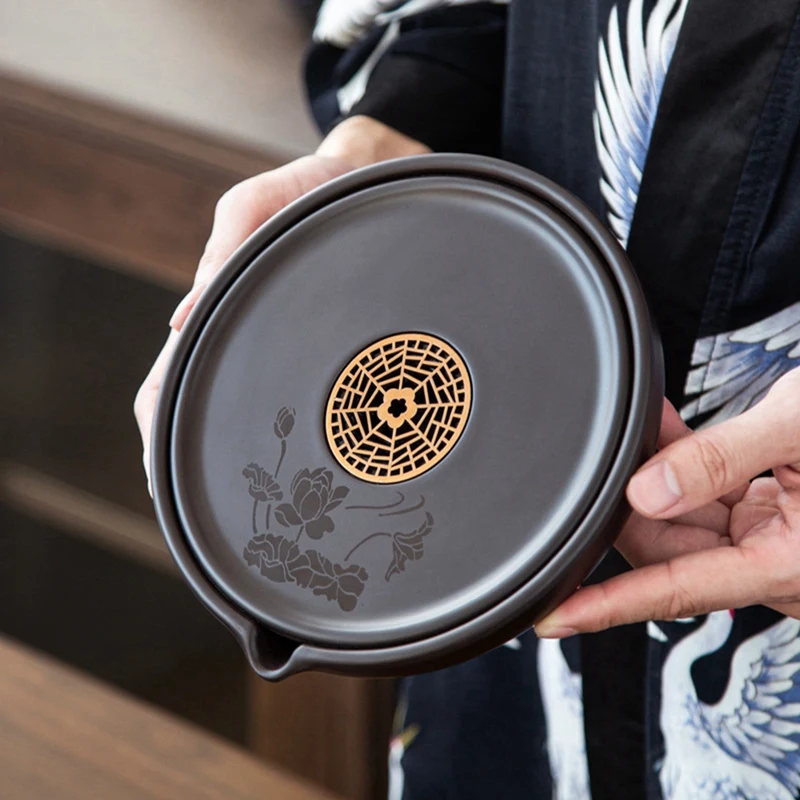 صينية شاي ABXF-Retro Bakelite مع حامل وعاء - طاولة إسفنجية جافة لإكسسوارات الشاي، وسادة الغلاية، منظم التخزين